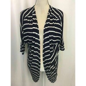 Zara New Navy Blue White Striped Long Sleeve Shrug Cardigan Top Medium